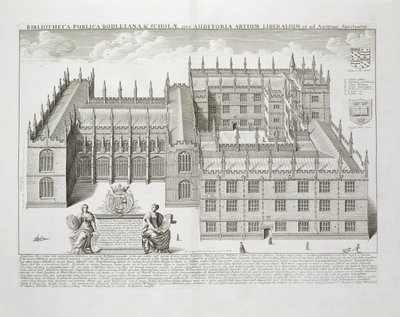 مكتبة Bodleian ، أكسفورد ، من "Oxonia Illustrata" ، تم نشرها عام 1675 بواسطة ديفيد لوجان
